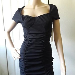 NWT Black Ruched Drawstring Mini Dress